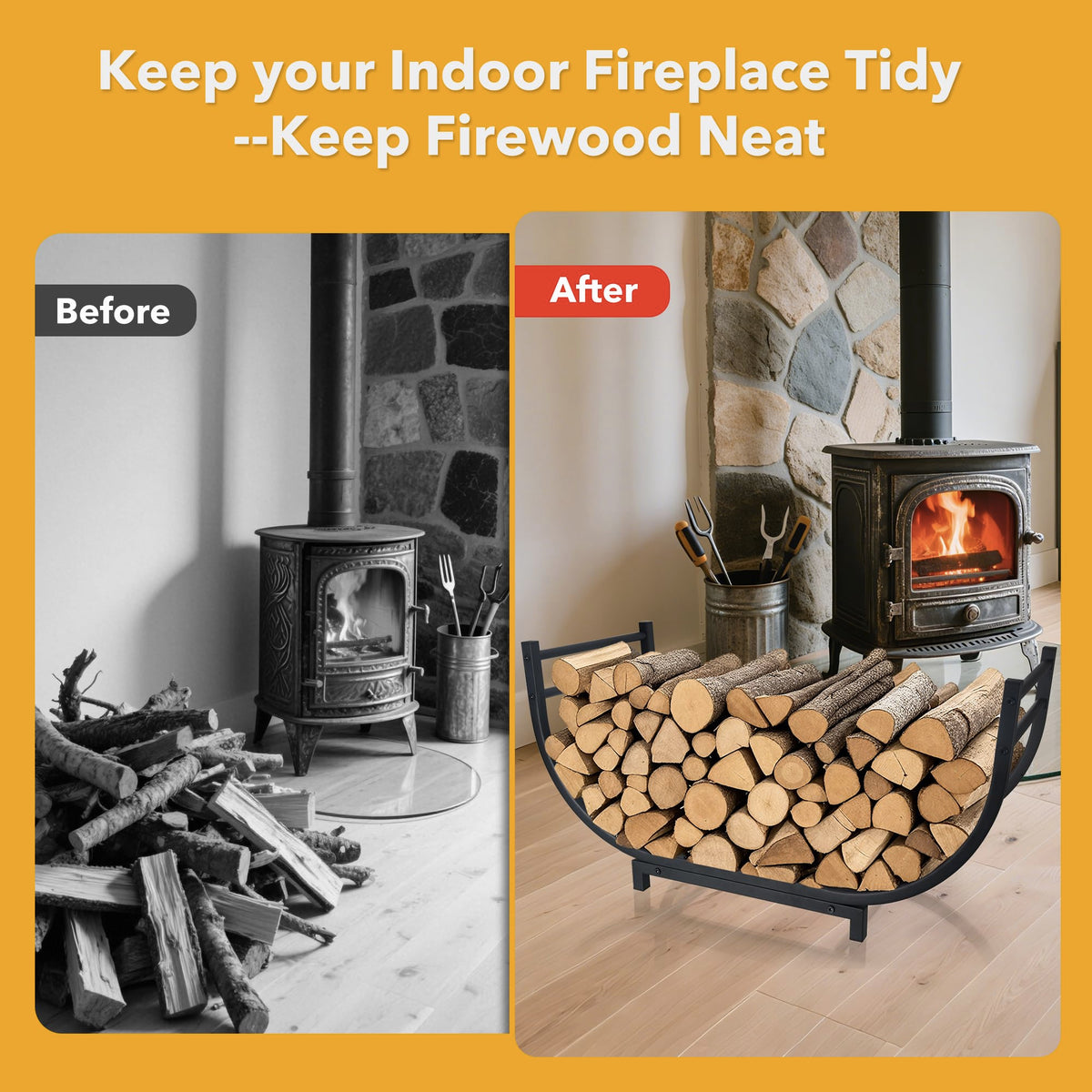 Facka curved firewood rack featuring a stable U-frame for safety
