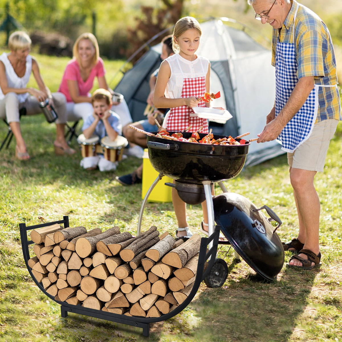 Facka curved firewood rack with tool-free assembly for quick setup