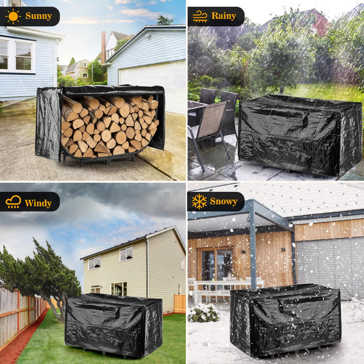 Facka log storage rack elevates logs for improved airflow.