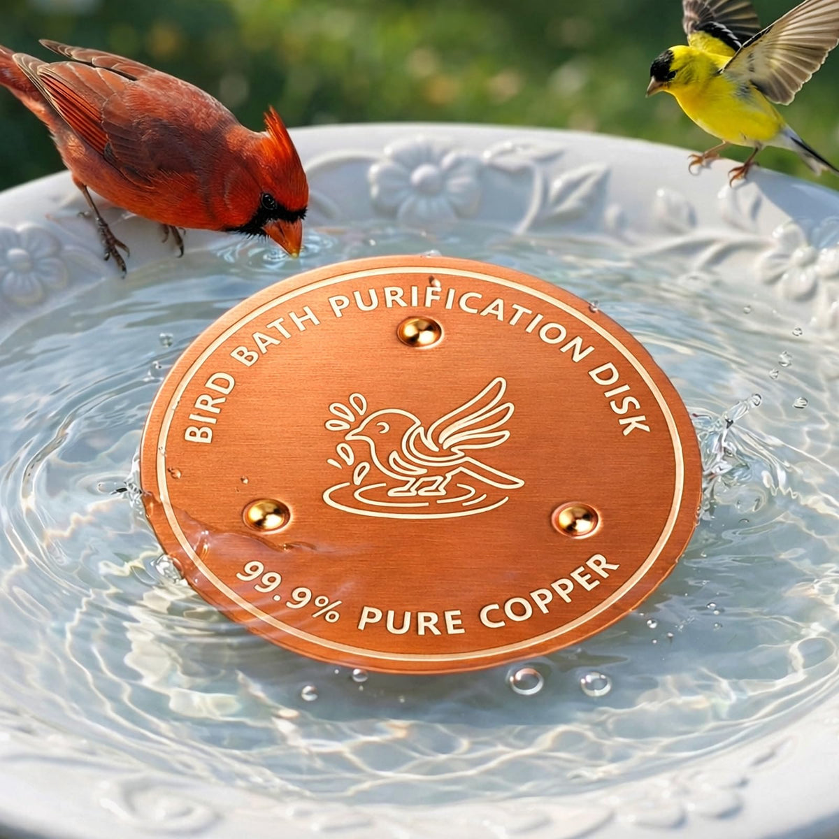 Factee bird bath copper disk 0.6mm thick helps keep water clearer.