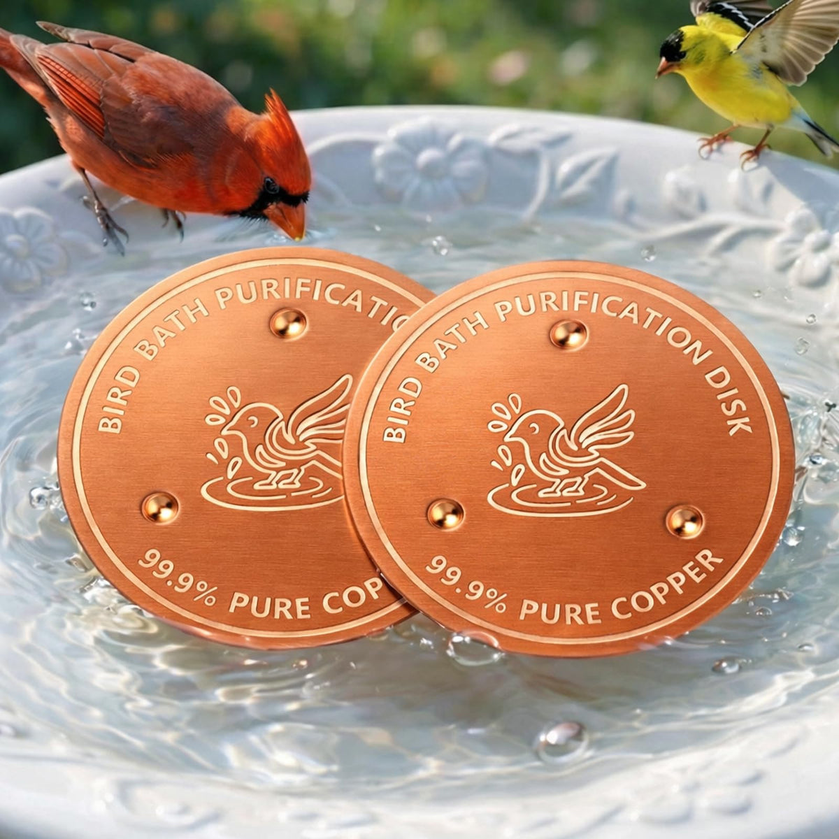 Factee bird bath copper disk 0.6mm improves water clarity in non-metal baths.
