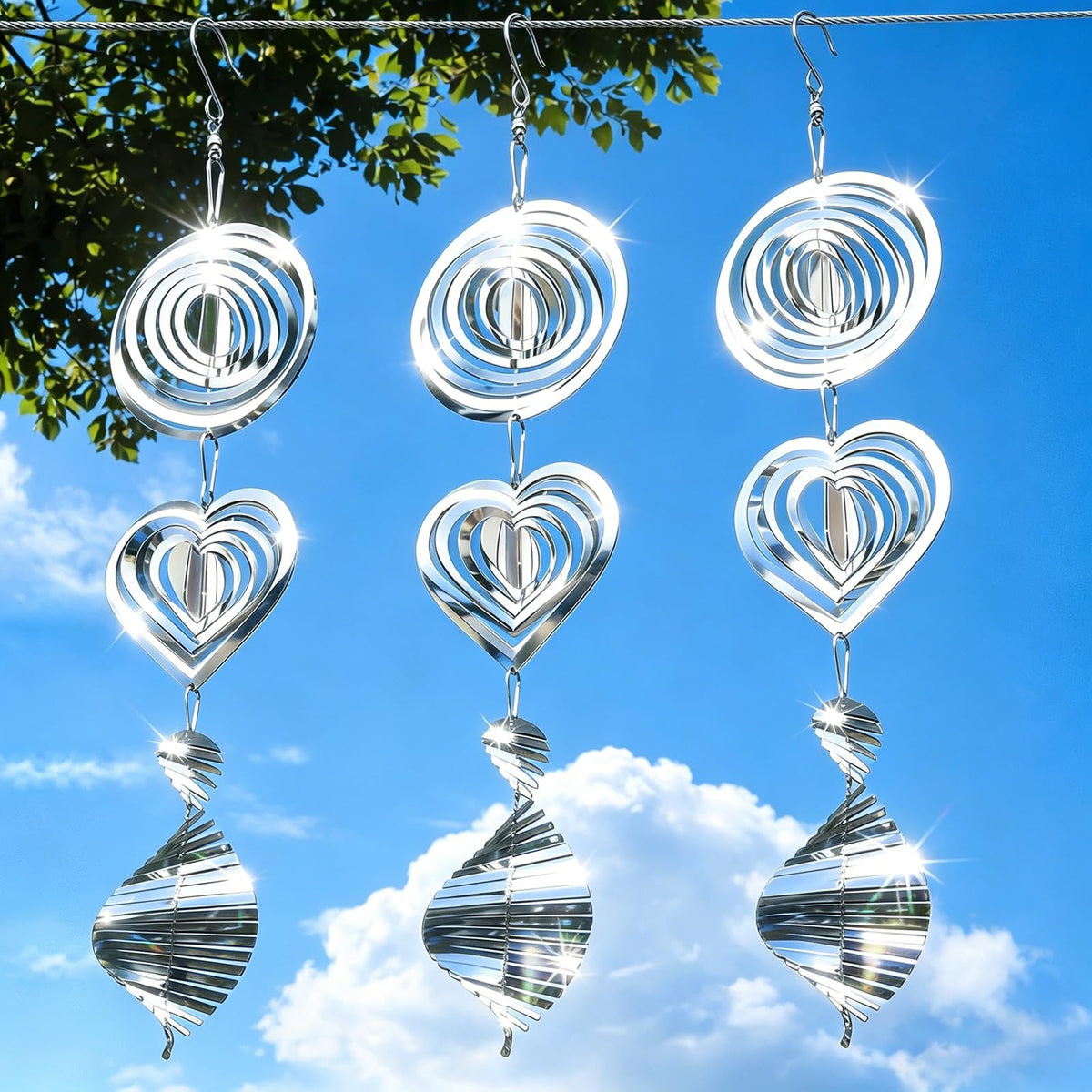 Factee Bird Deterrents 3D mirror spinner reflects sunlight to deter birds outdoors gracefully.