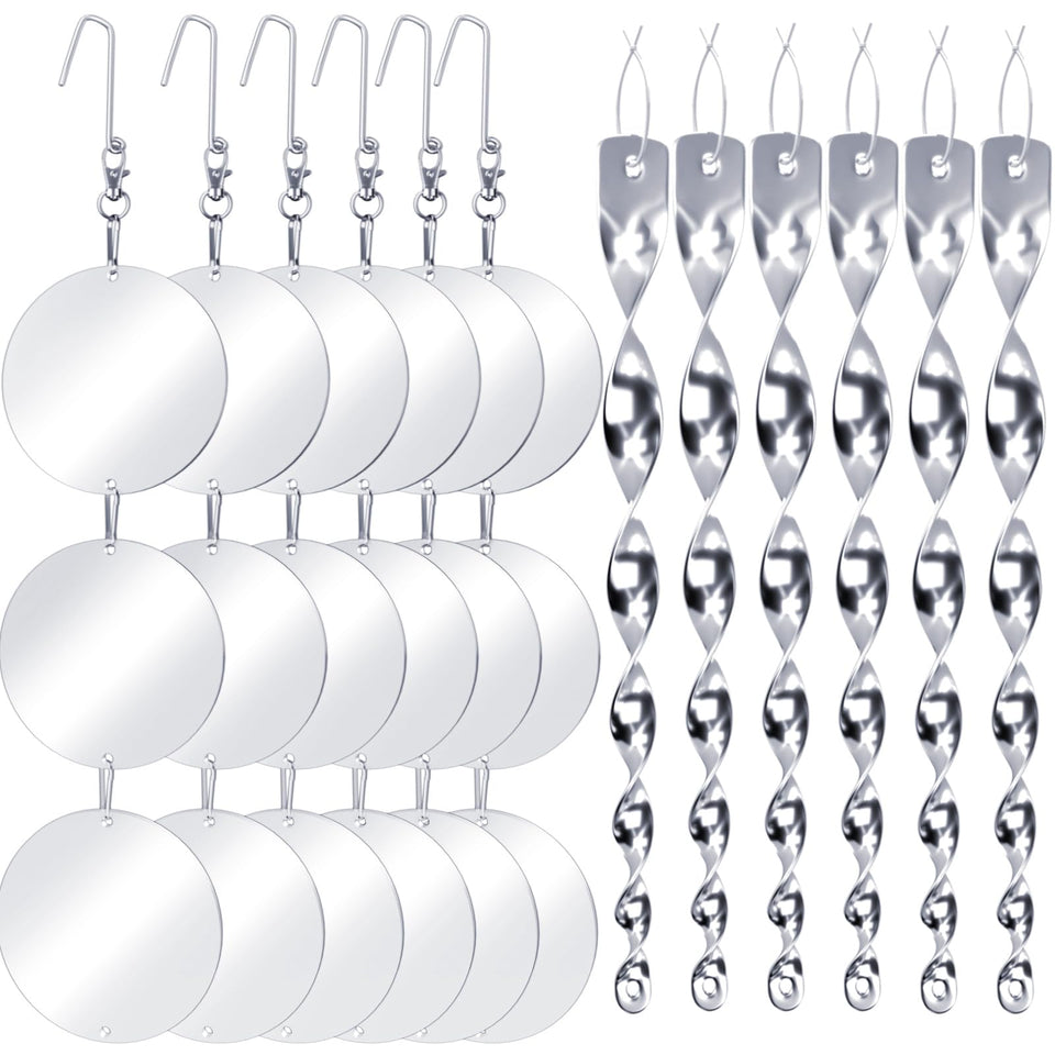 Factee bird scare discs with large mirrors deter birds outdoors.
