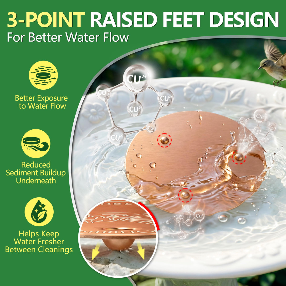Factee copper disk for non-metal baths promotes safe contact and cleaner water.