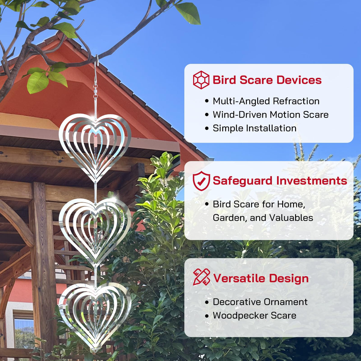 Factee wind spinner showcases bright reflections to repel pigeons from gardens.