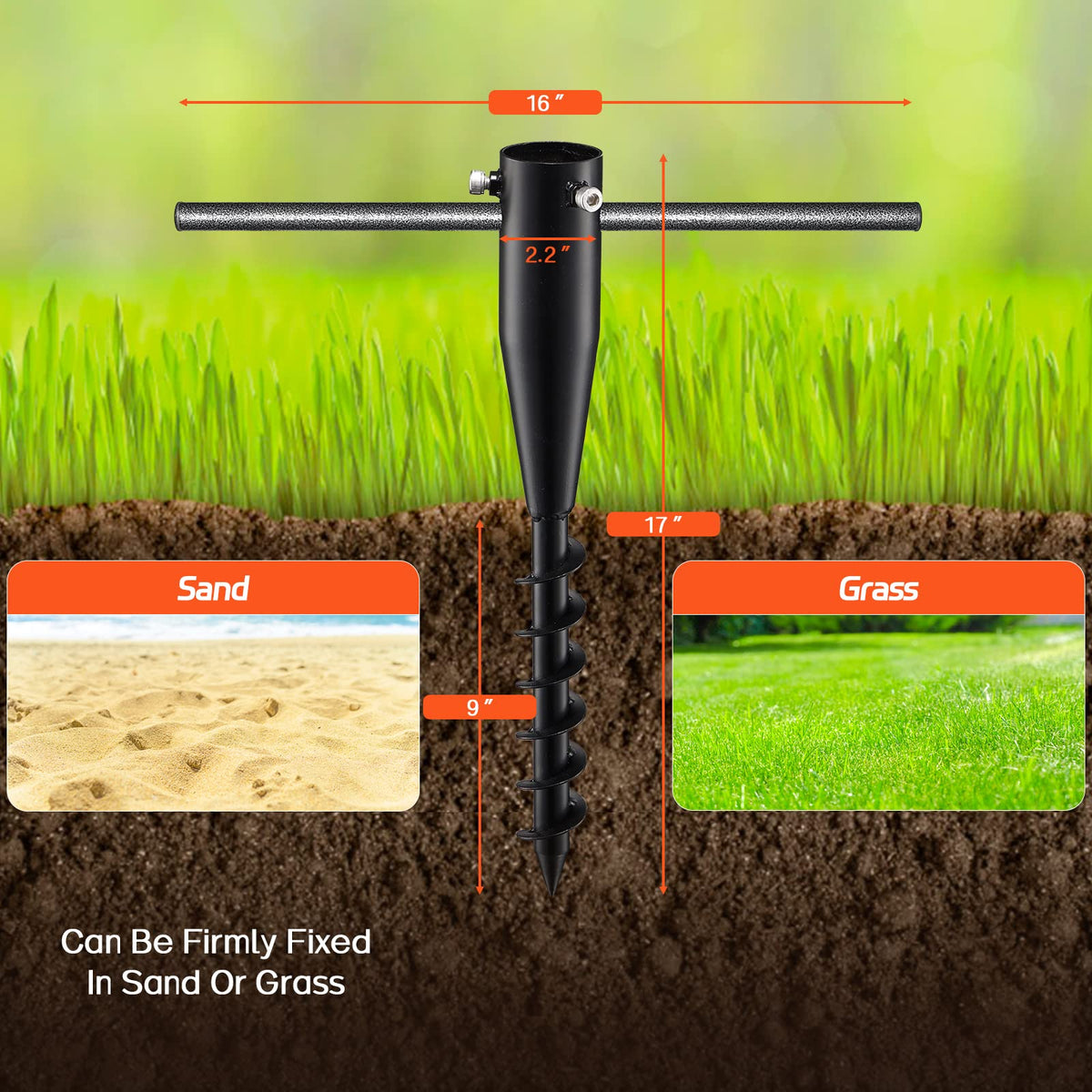 FactionGarden screw-in ground anchor demonstrates easy installation.