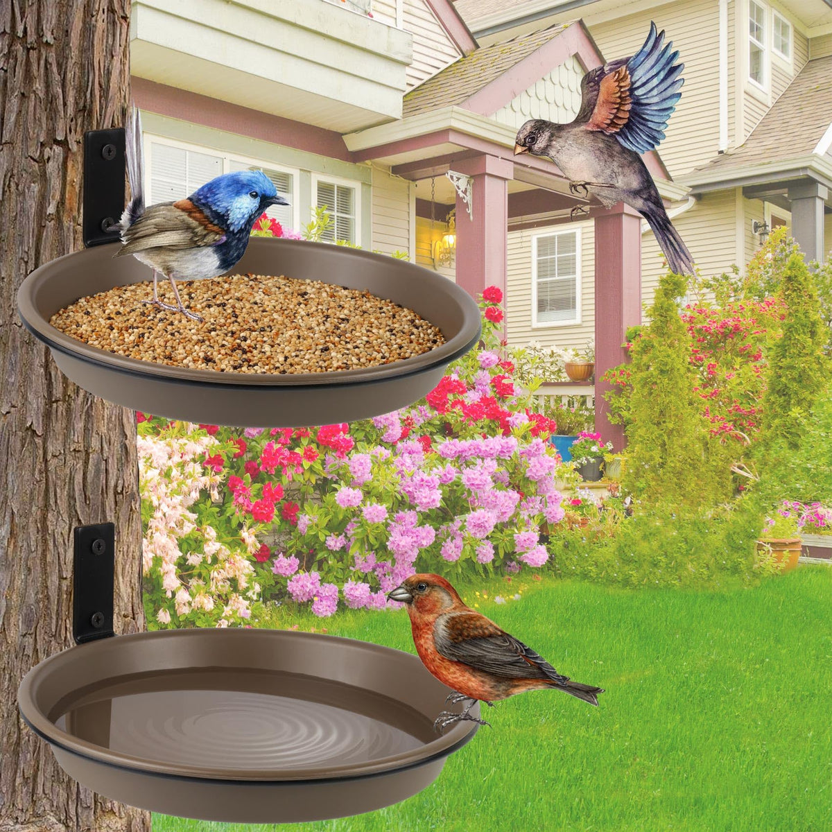FAHAWEL tree-wall mount setup enables versatile placement in garden or patio.