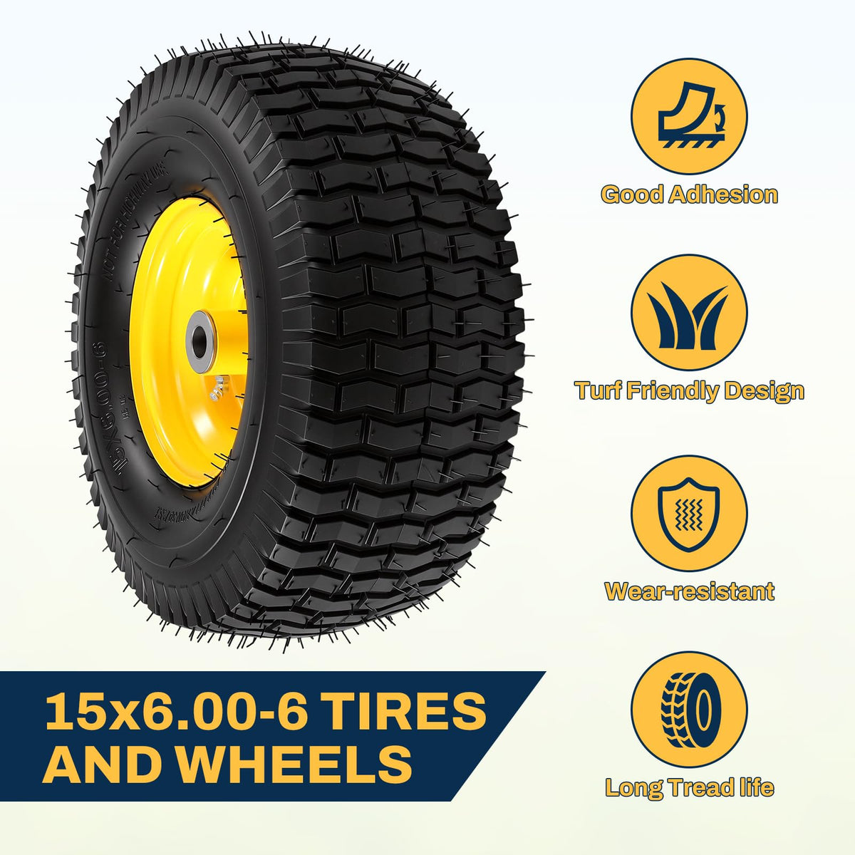 FAHKNS tire shown during easy installation on mower hub