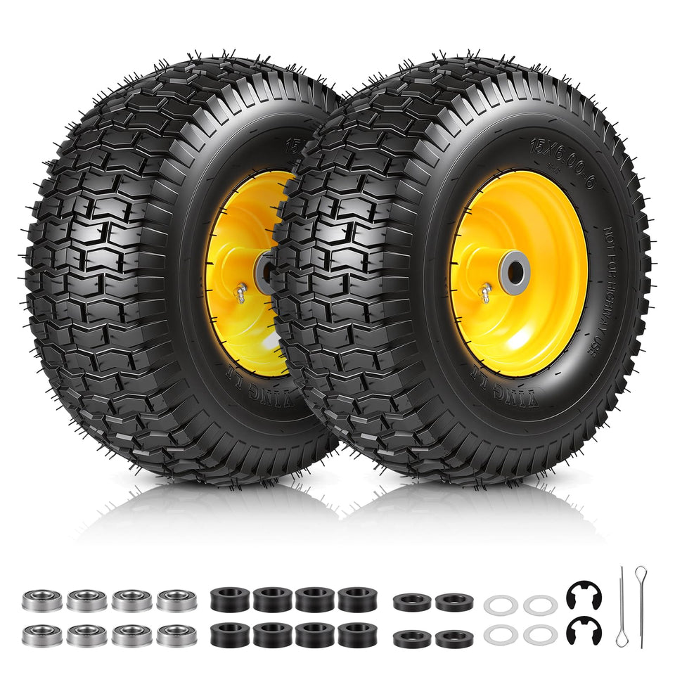FAHKNS lawn mower tire side view highlighting rugged tread and 3-inch hub