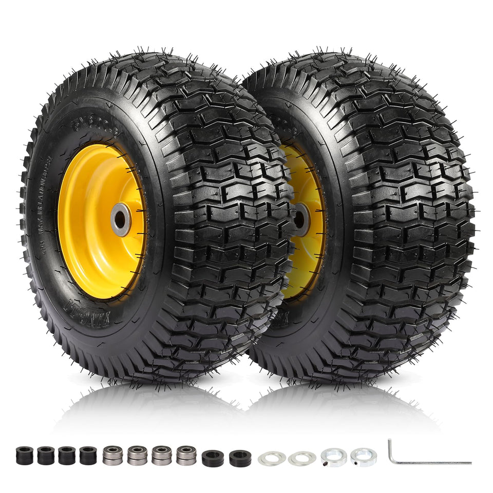 FAHKNS 15x6 tire side view highlighting stable mower performance