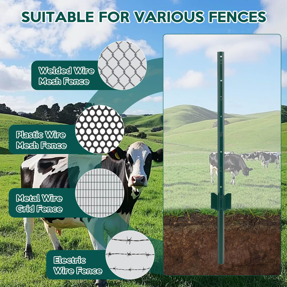 FAHKNS fence posts 7ft 10-pack compatible with welded wire and metal fences.