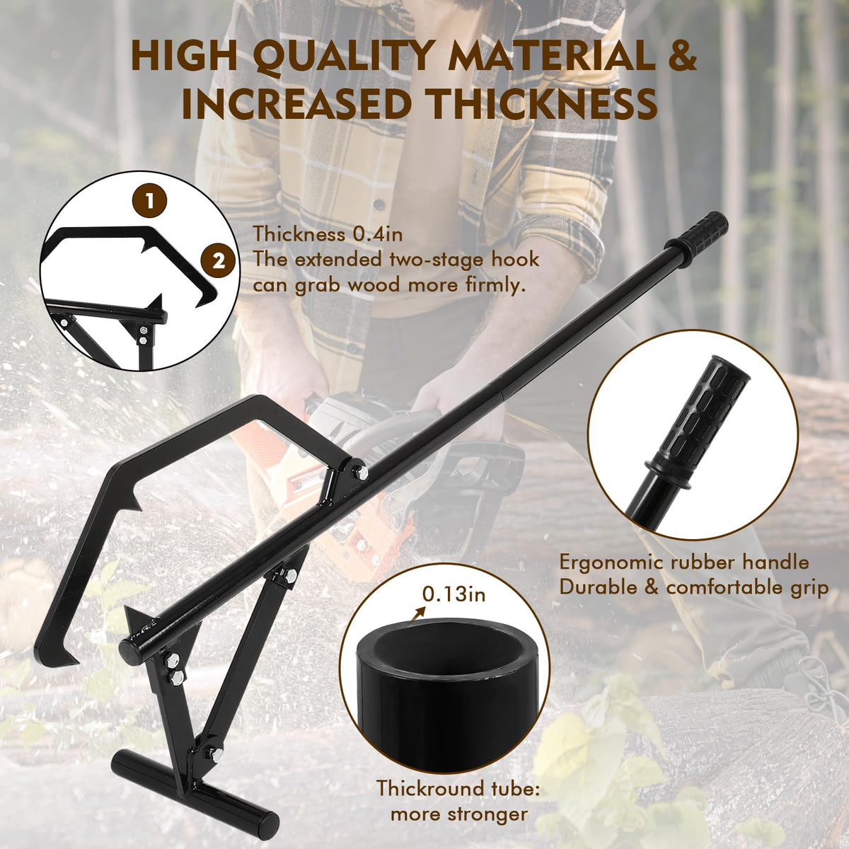 FAHKNS Timberjack lifts logs up to 10.6 inches off the ground for cutting prep