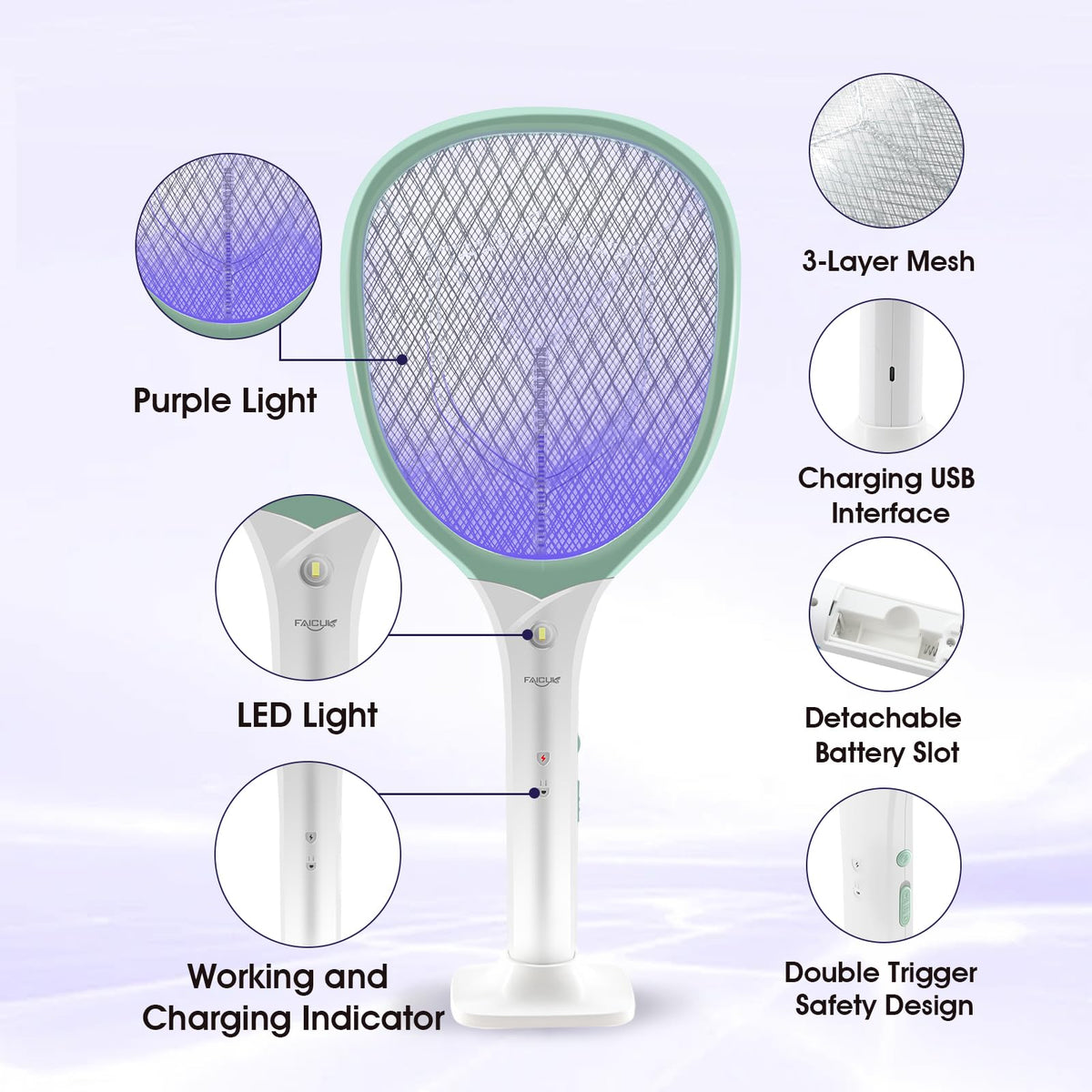 Faicuk 2-in-1 green zapper in action during outdoor use.