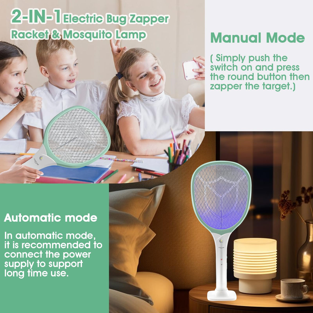 Faicuk 2-in-1 green zapper with LED light for night targeting.