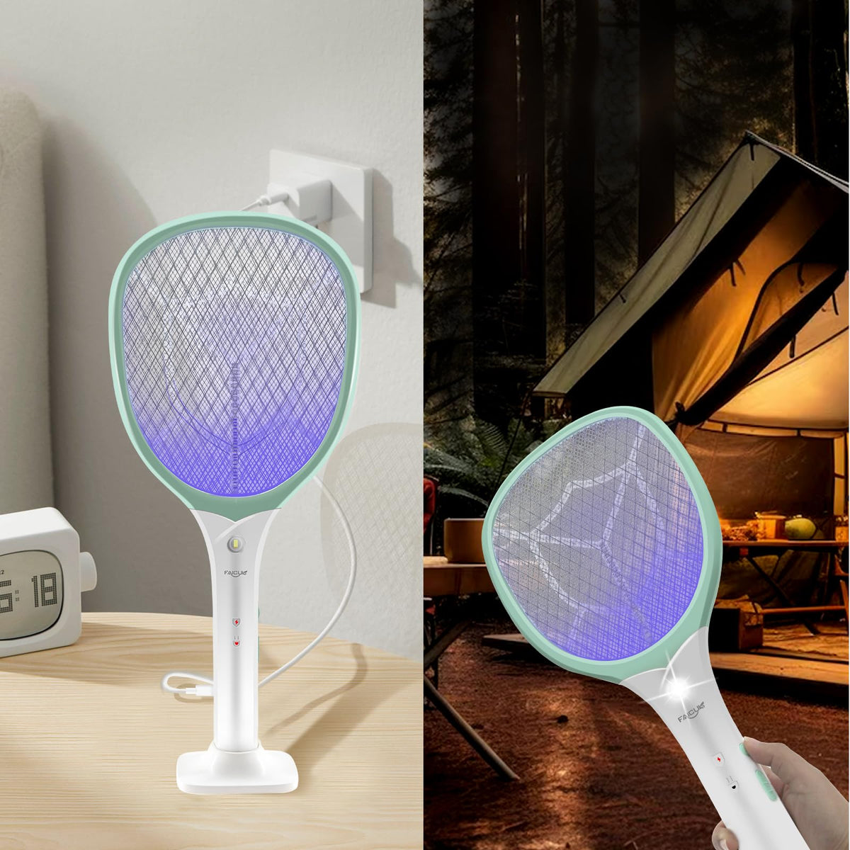 Faicuk 2-in-1 green zapper USB charging for on-the-go power.