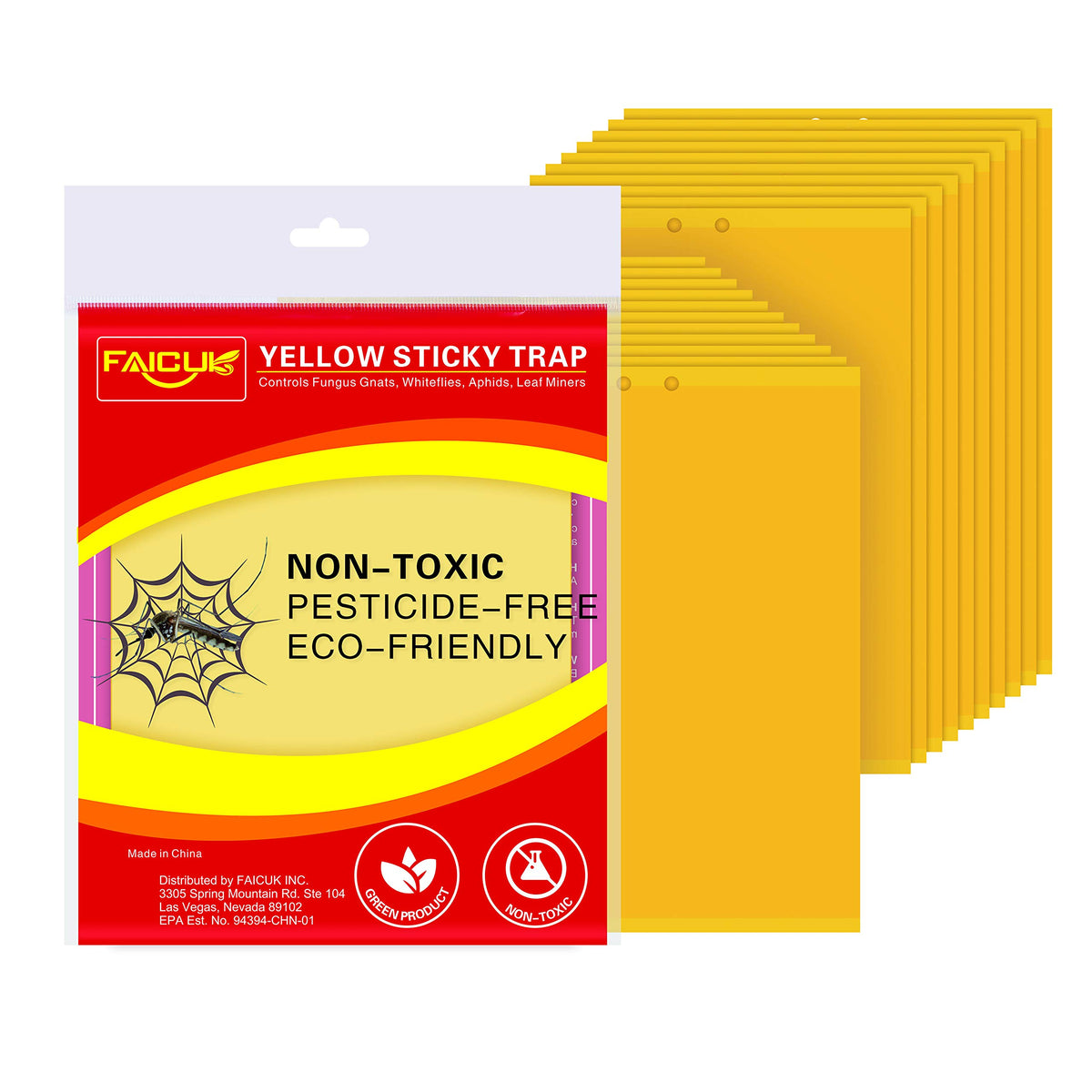 Faicuk yellow sticky trap set front view, 20-pack for plant pest capture