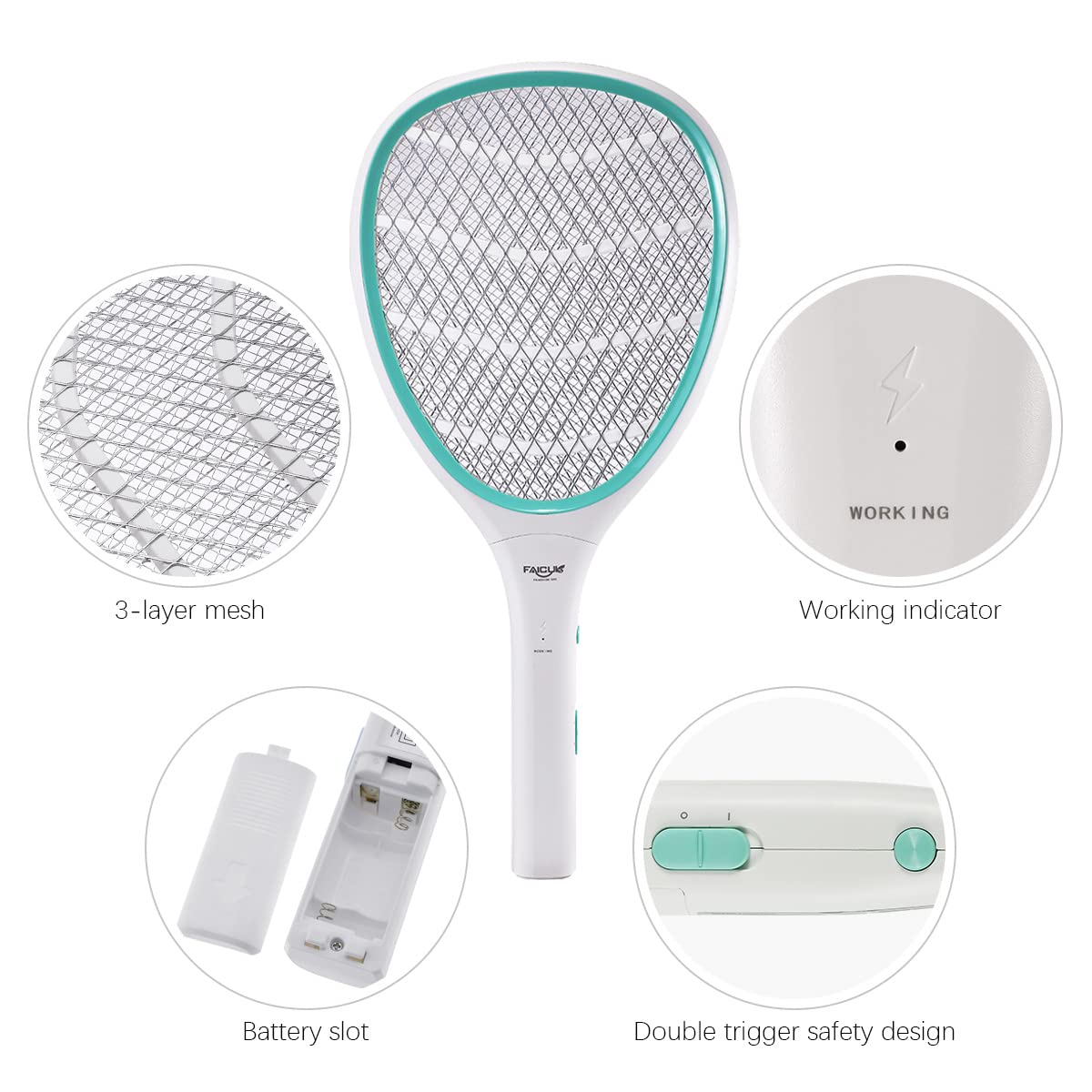 Faicuk battery-powered zapper assembly - shows battery compartment for instant insect busting.
