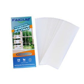 Faicuk clear window fly traps 20-pack visible on glass for discreet pest control.