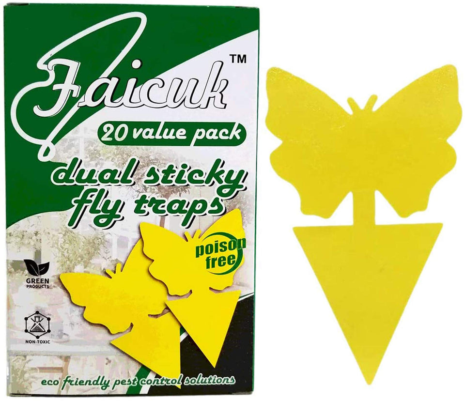 Faicuk dual-sided yellow trap mounted on a leaf for targeted pest capture.