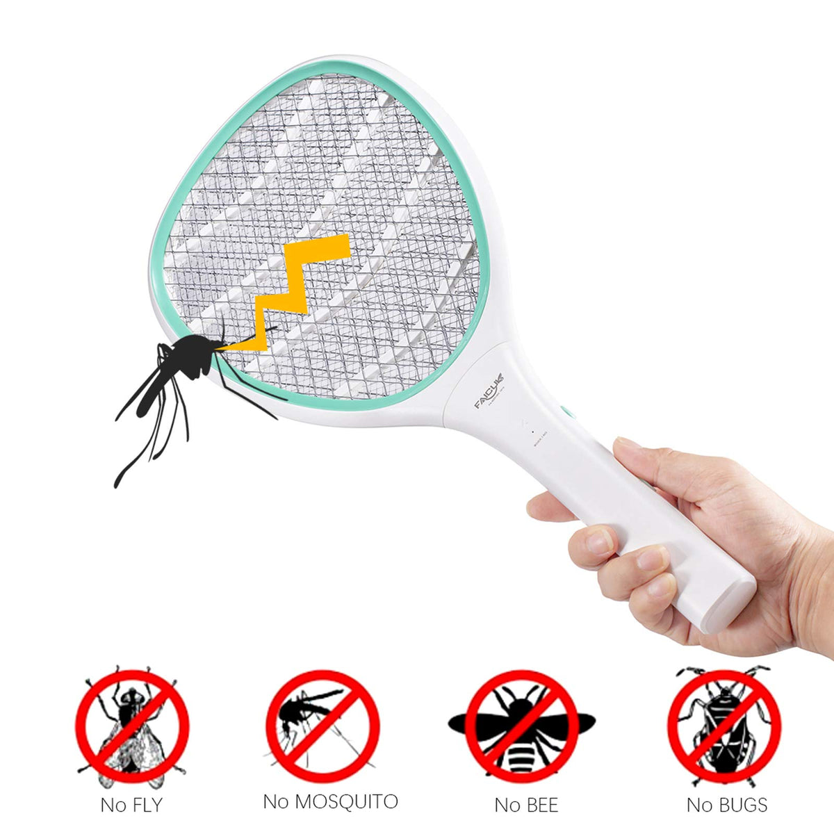 Faicuk handheld bug zapper racket - side view highlights portability for camping and picnics.
