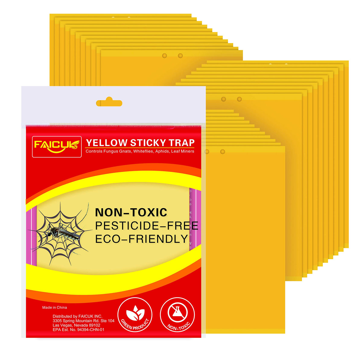 Faicuk yellow dual-sided sticky traps closeup showing pest-catching power for garden use.