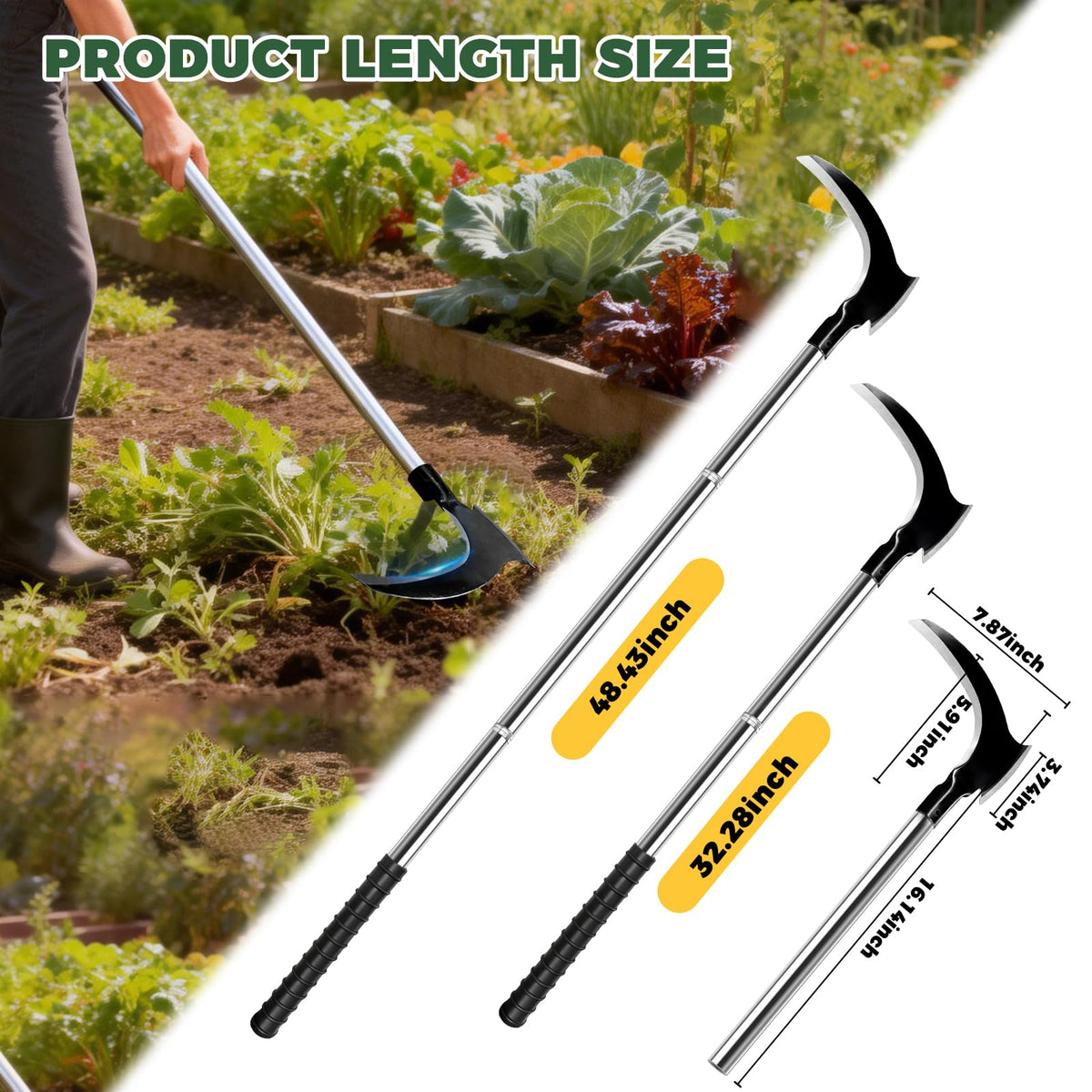 Failenfeivp Sickle Weeding Tool anti-slip-rubber-grip provides secure handling