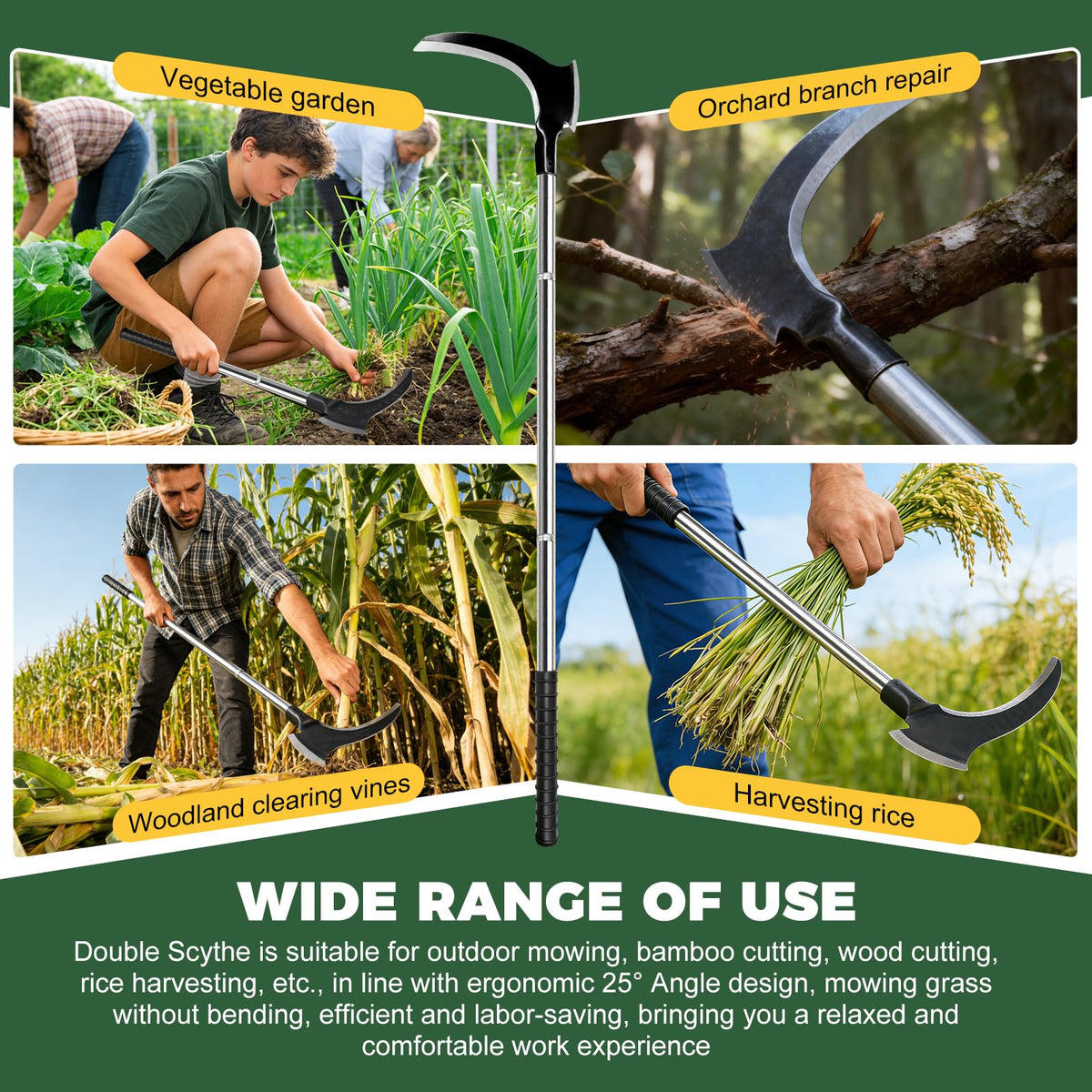 Failenfeivp Sickle Weeding Tool durable-construction resists impact and bending
