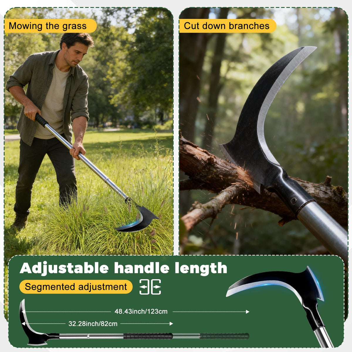 Failenfeivp Sickle Weeding Tool segmented-long-pole offers adjustable reach