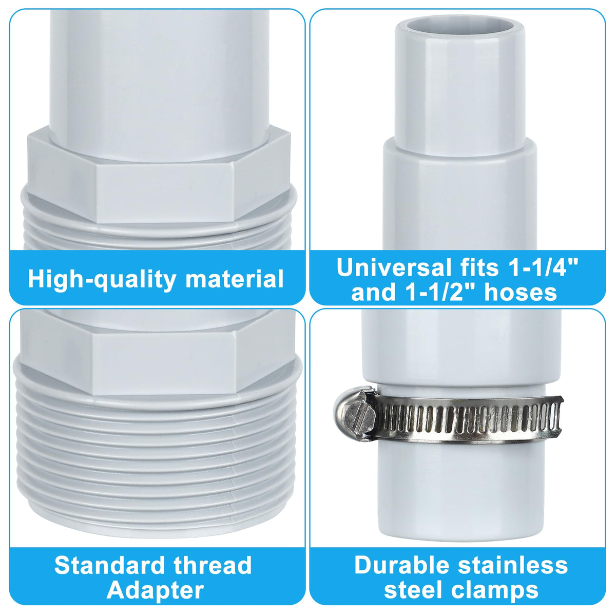 Fairooth hose adapter 1-1/2 inch fits most pumps for versatile use.