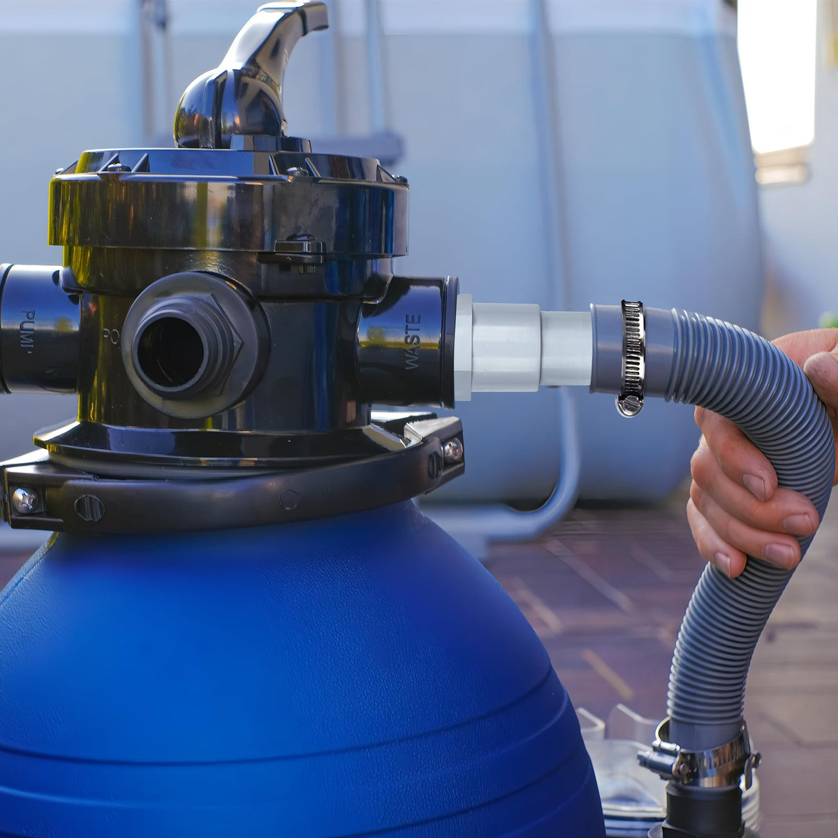 Fairooth pool filter connection compatible with adapters.
