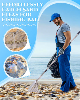 FAITIO Sand Flea Rake detachable handle extends to 54 inches for reach.