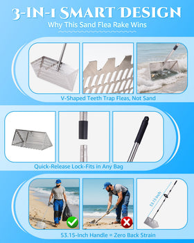 FAITIO Stainless steel rust-resistant rake for saltwater use.