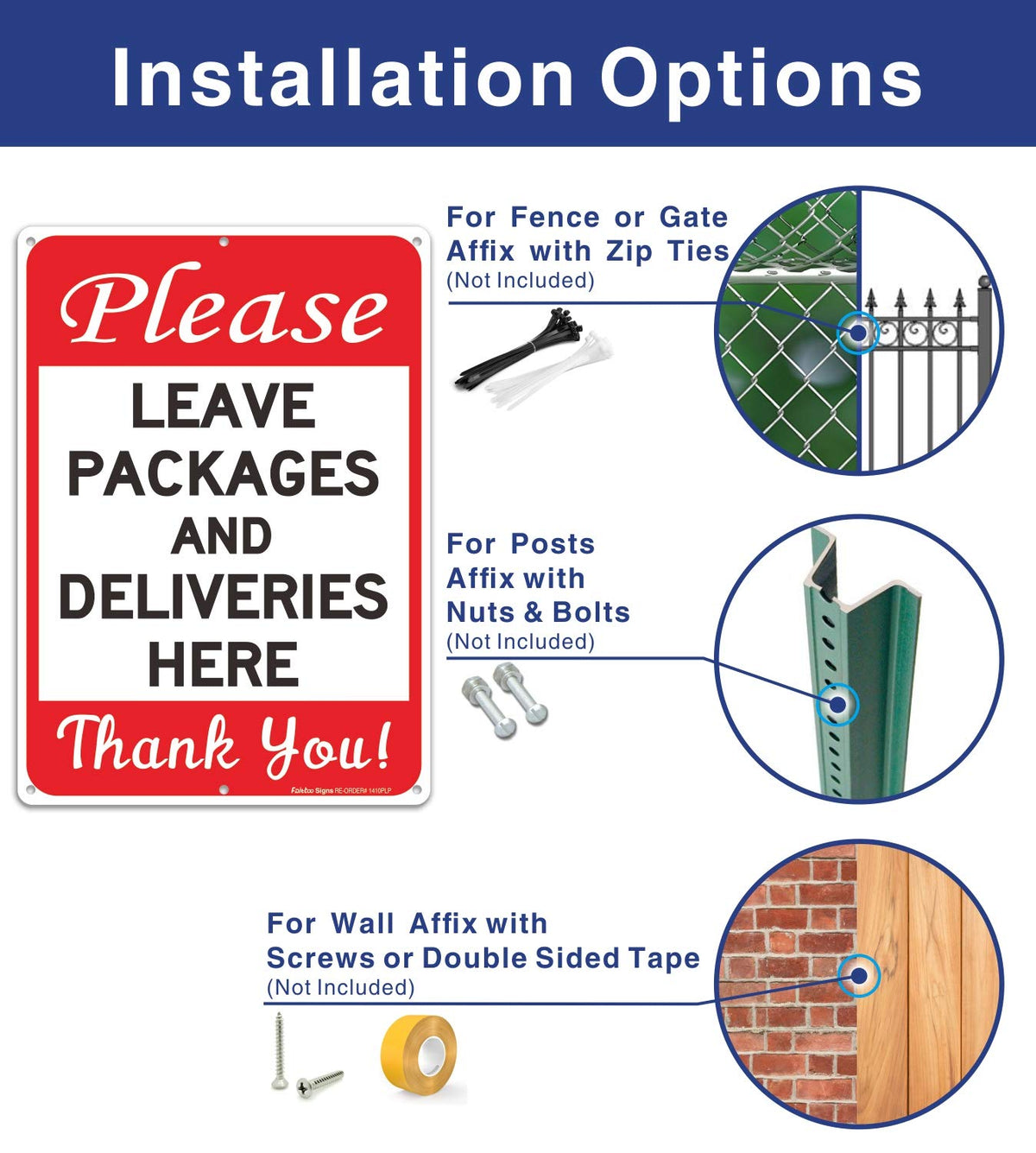 Faittoo Aluminum Sign detail shows six pre-drilled holes for easy installation.