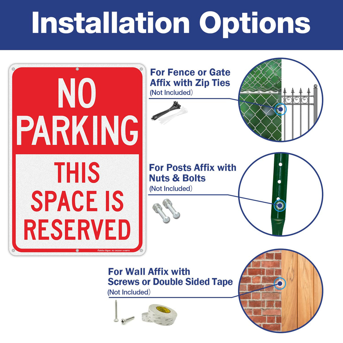 Faittoo No Parking sign reflective surface aids night visibility for drivers.