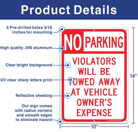Faittoo No Parking Sign with reflective surface for night readability.
