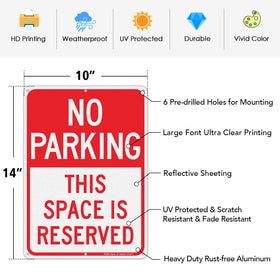 Faittoo No Parking sign showing six pre-drilled holes for mounting.