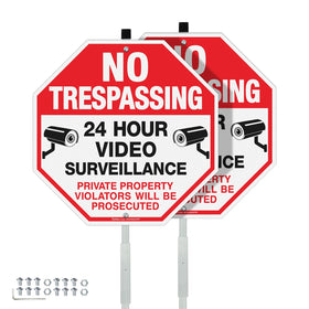 Faittoo no trespassing sign with 42-inch stake installed outdoors for clear property warning