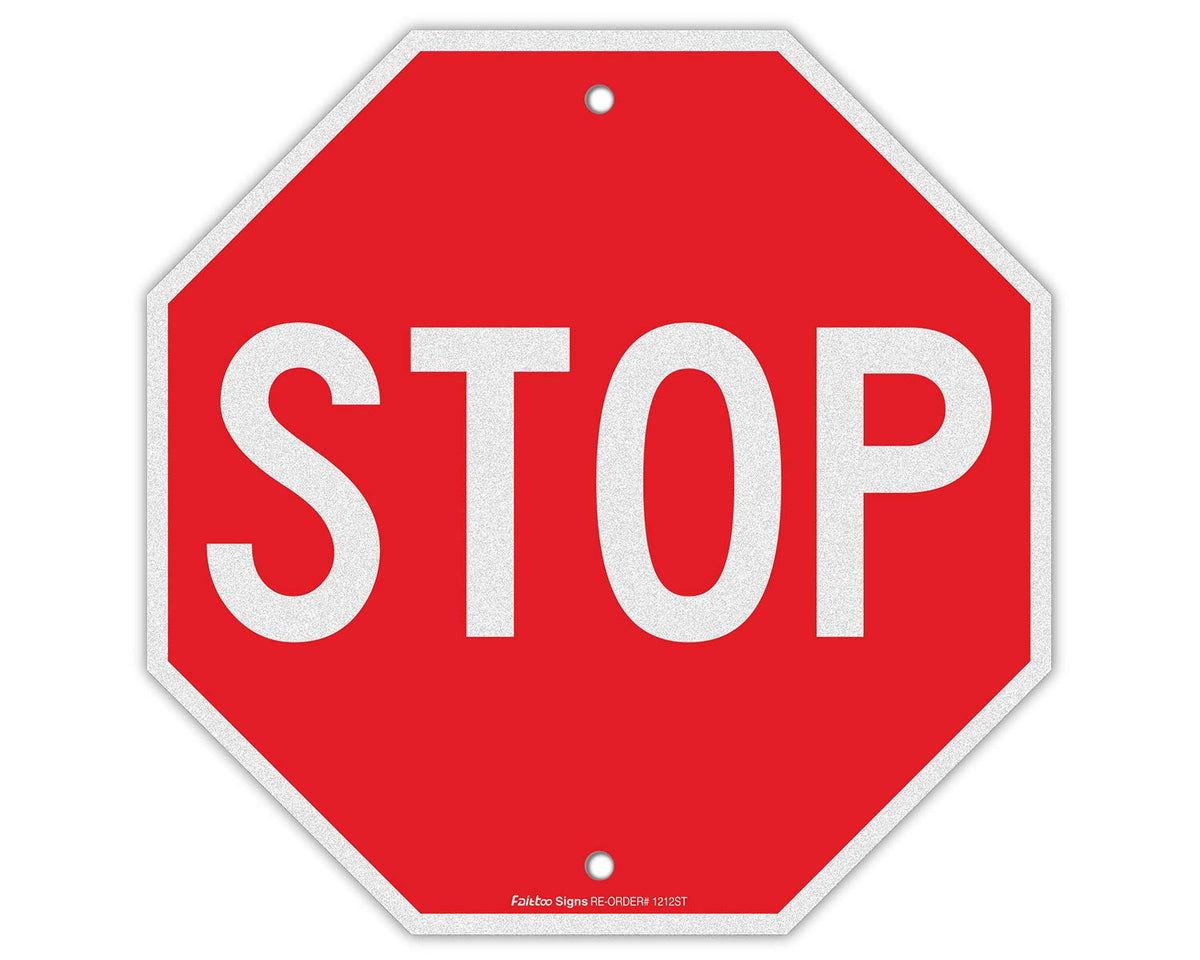 Faittoo Stop Sign 12x12 octagon front view boosts roadside visibility for drivers