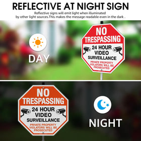Two Faittoo signs with 42-inch stakes ready for perimeter security installation
