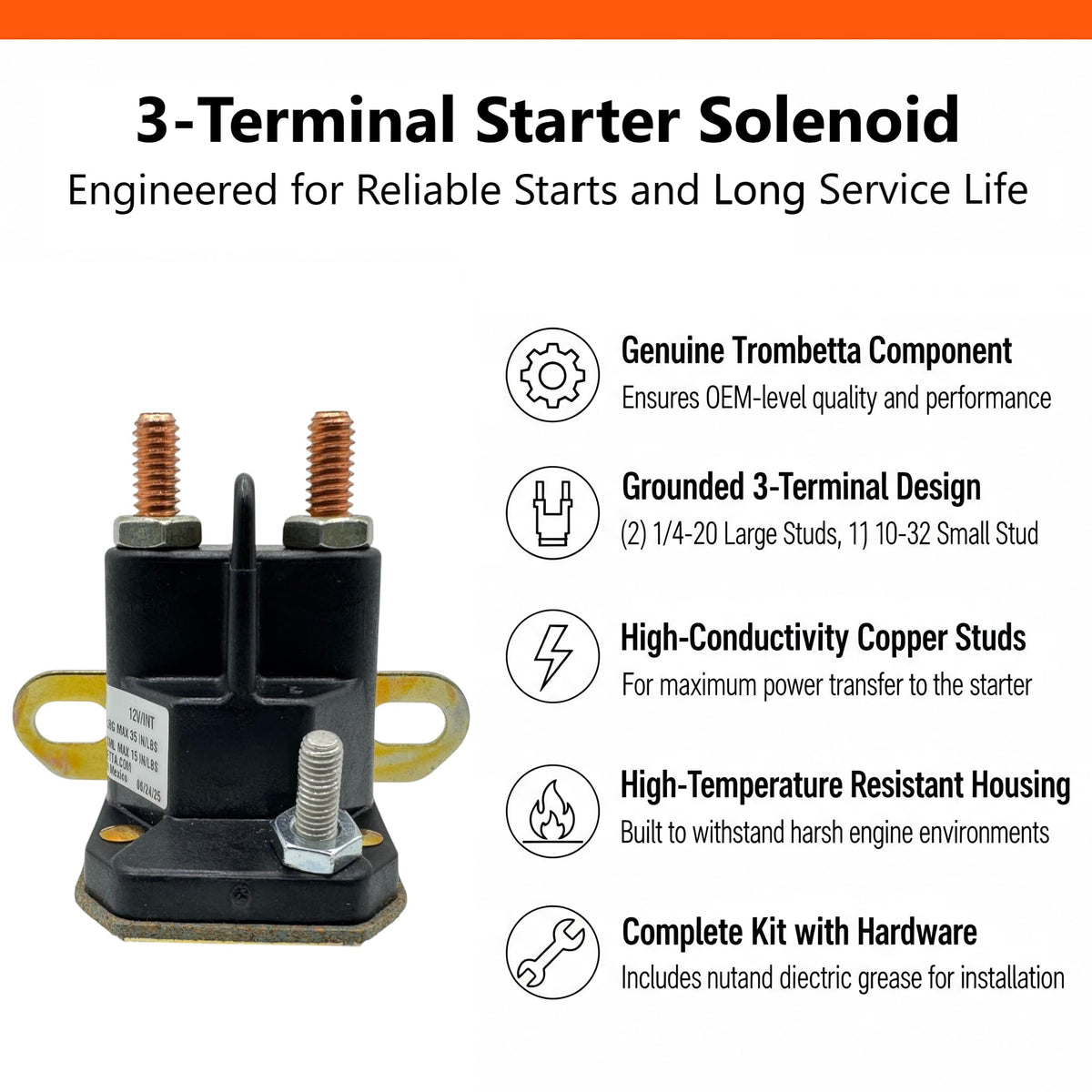 FalconSupply trombetta solenoid mounted on mower wiring, illustrating easy integration.