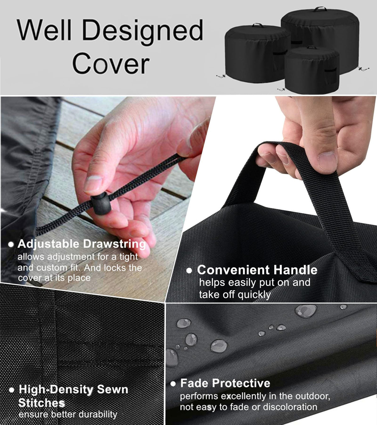 Falezern adjustable bottom drawstring keeps cover secure in windy conditions.