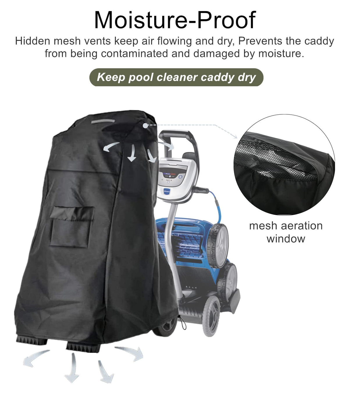 Falezern Pool Cleaner Caddy Cover front pocket for accessories