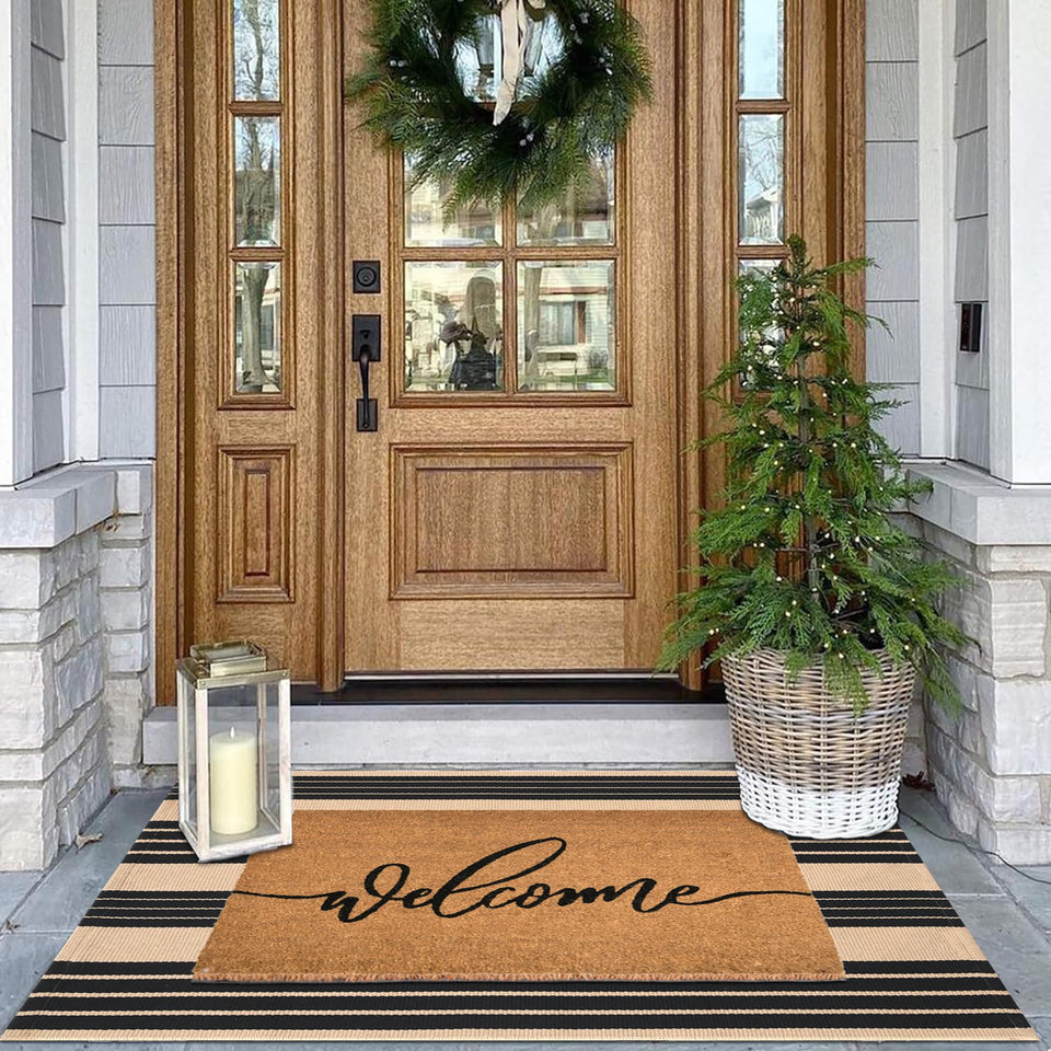 Fallovea coir doormat welcomes guests with natural cleaning action.