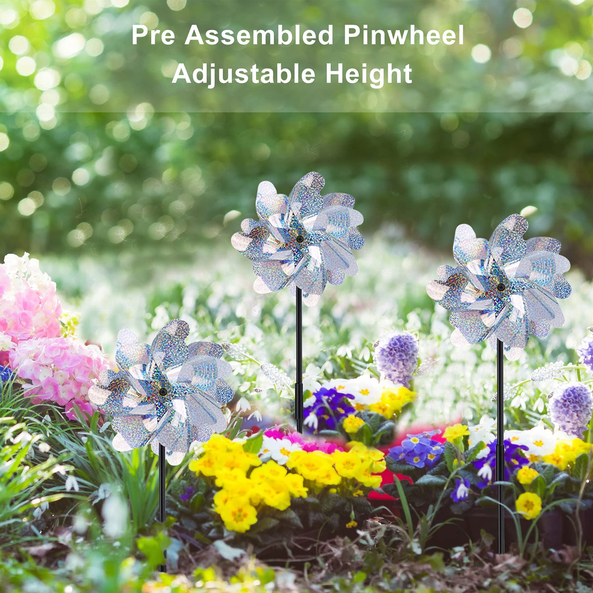 FameFame 19.7 inch pinwheels with sturdy plastic stakes for outdoor stability