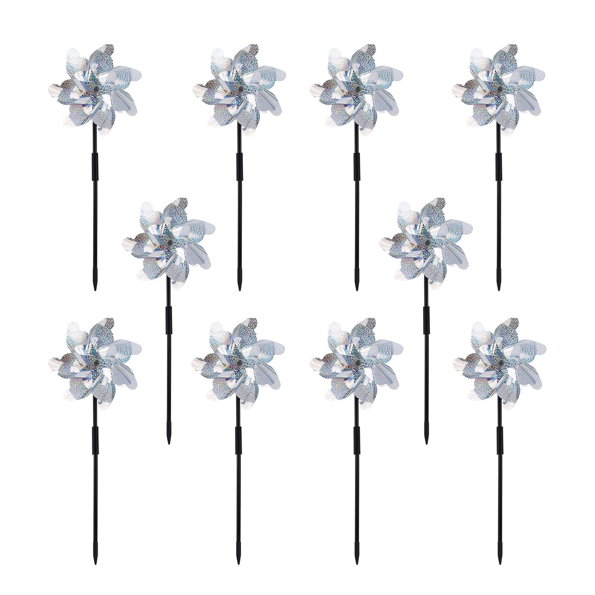FameFame 10 Pack pinwheels glitter in sunlight to brighten garden spaces