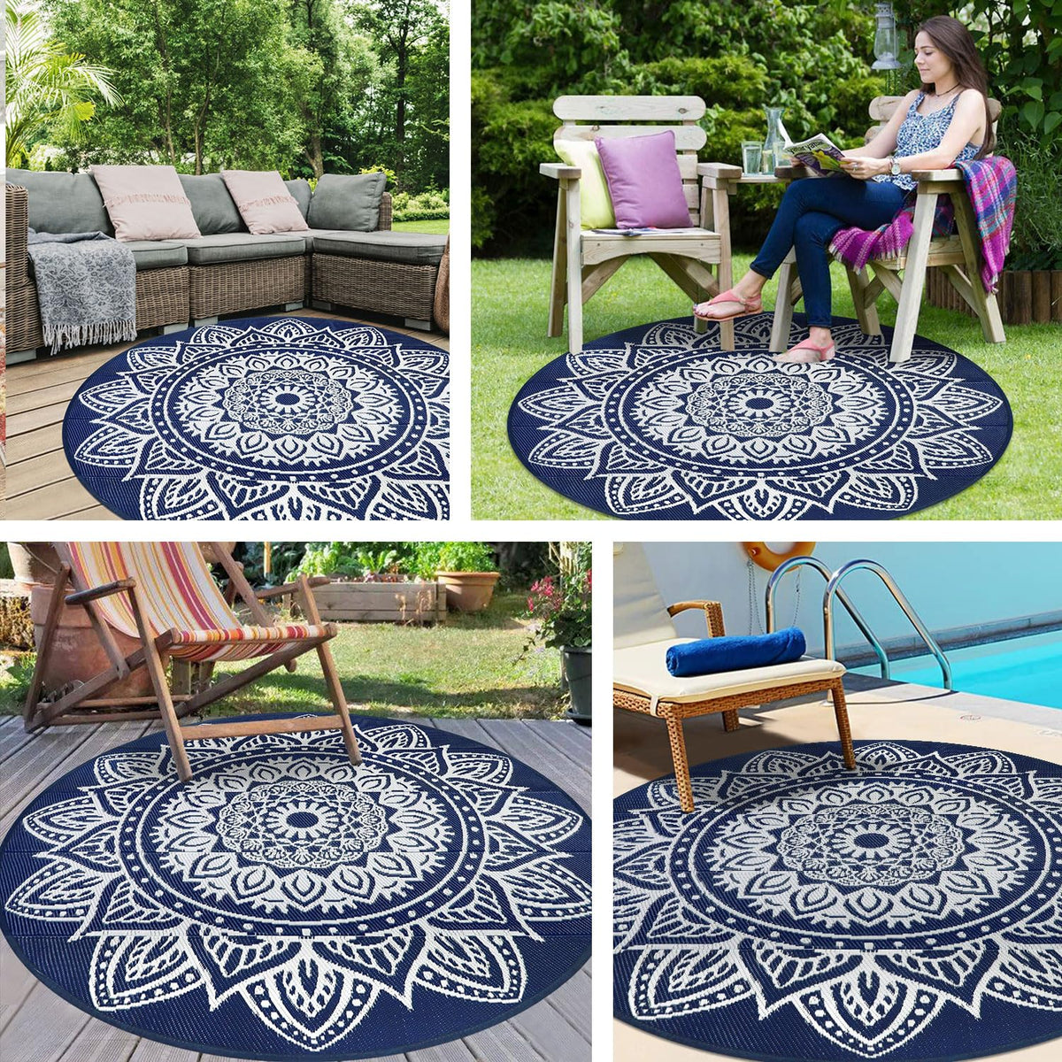 famibay round rug; UV-resistant and pet-friendly for cleaner outdoor spaces.