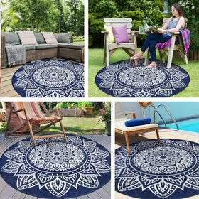 famibay round rug; UV-resistant and pet-friendly for cleaner outdoor spaces.