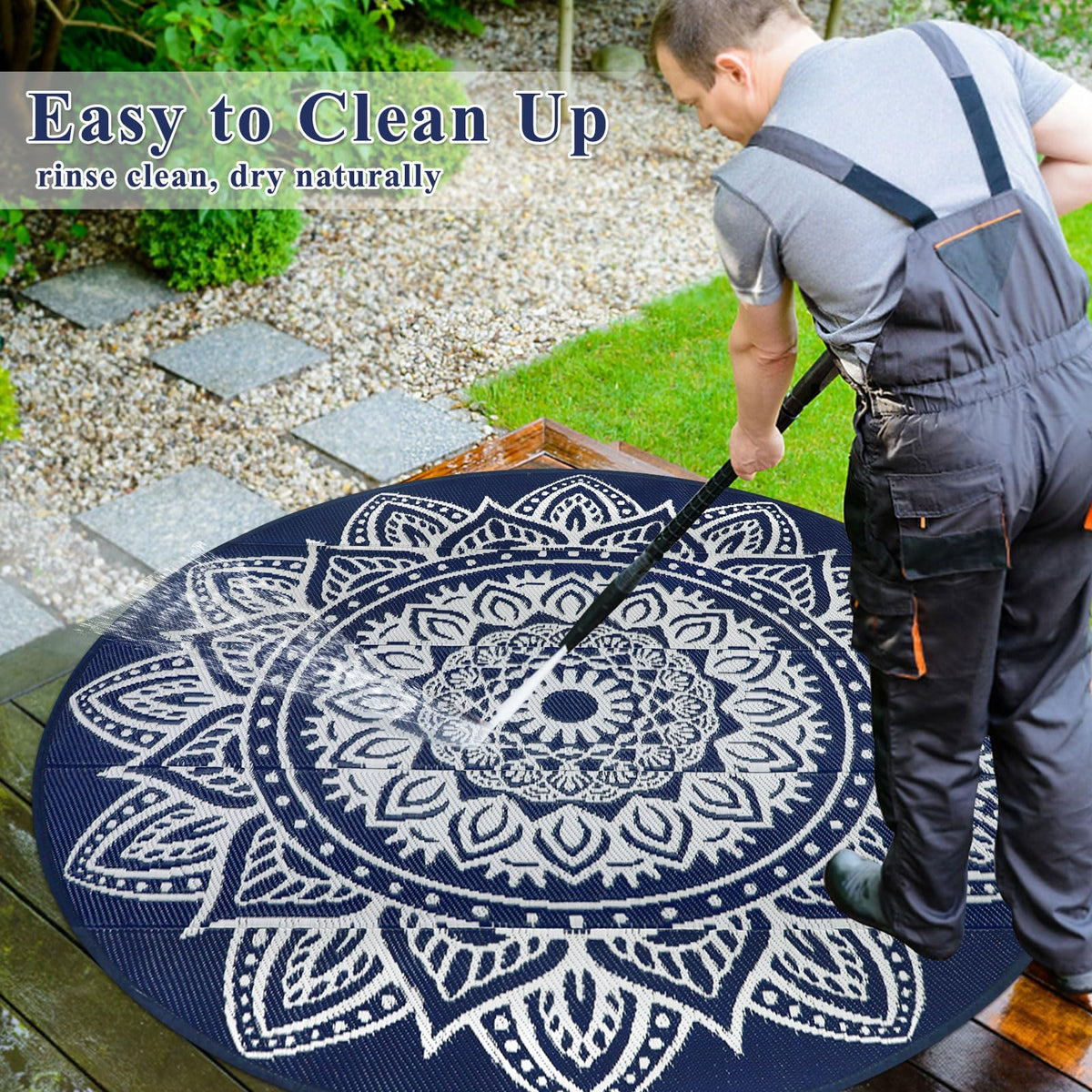 famibay 6ft round rug; waterproof and dries quickly after rain or splashes.