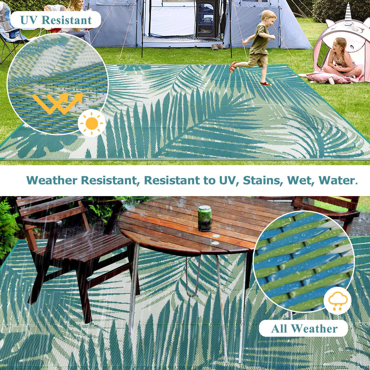 famibay outdoor rug 6x9 UV-resistant fabric preserves color.