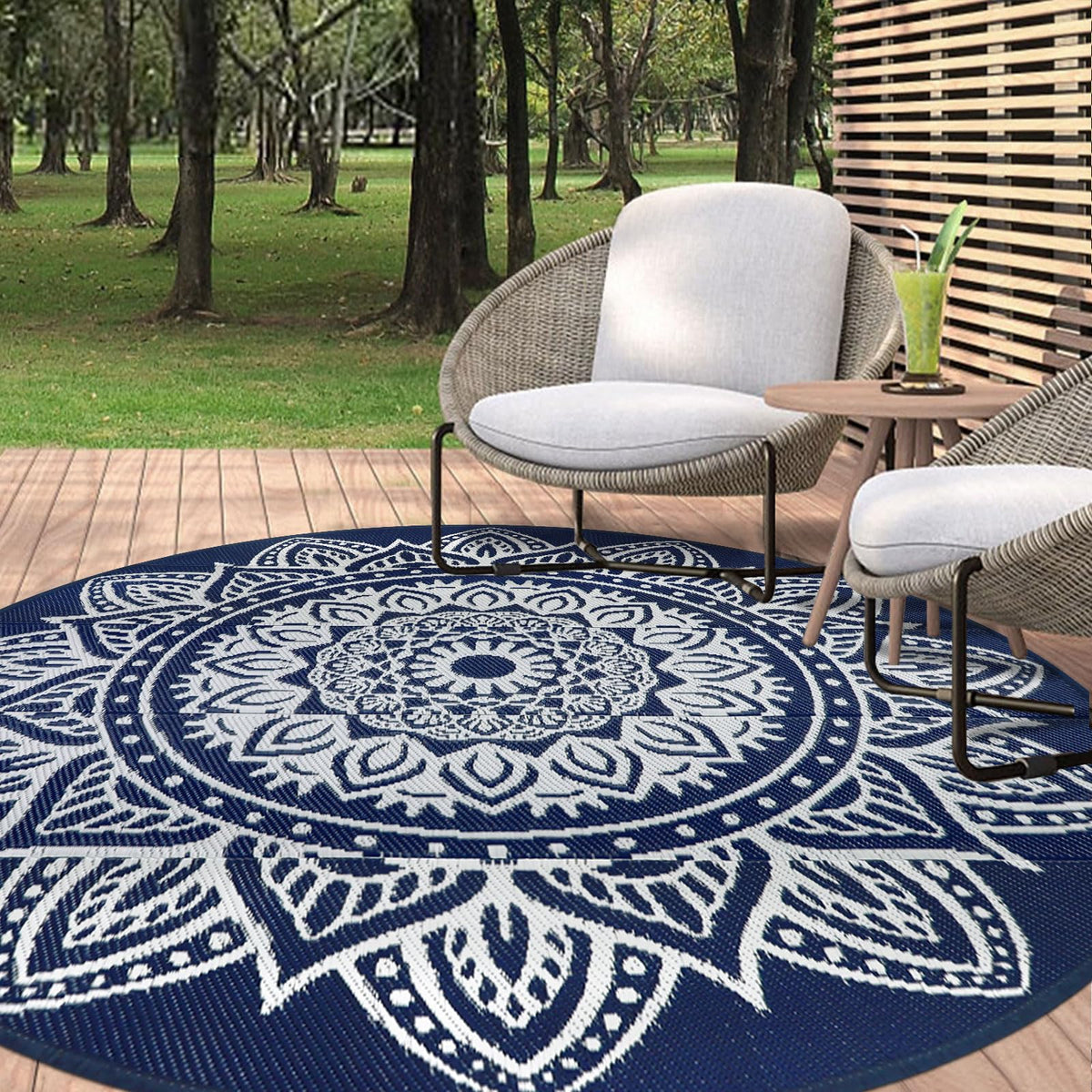 Famibay round outdoor rug all-weather use on patios balconies or RVs